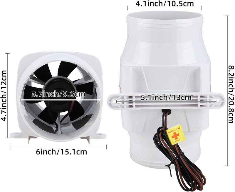 NovelBee Marine 12V Electric 4" in-Line Bilge Air Blower,270CFM Boat in-Line Blower with Six Blade Fan - Image 2